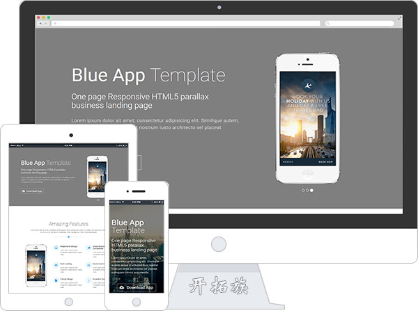 Blue App 商务风格响应式企业网站模板 效果图