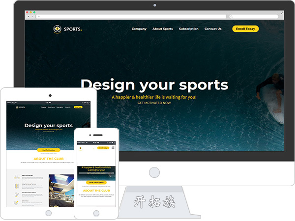 漂亮冲浪俱乐部运动sports响应式网站模板 效果图